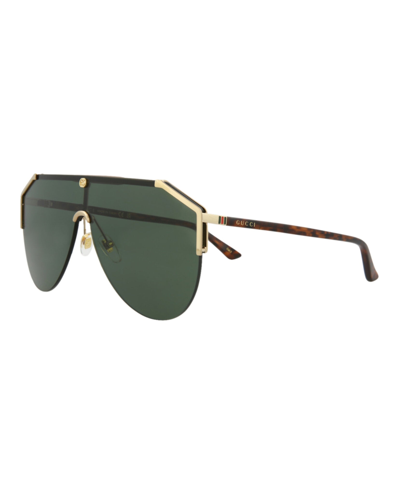 Gucci Mens Shield/Wrap Gold Havana Green Fashion Designer Eyewear
