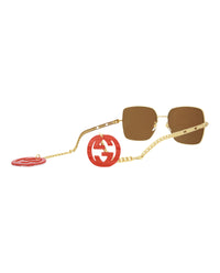 Gucci Womens Square/Rectangle Gold Gold Brown Fashion Designer Eyewear
