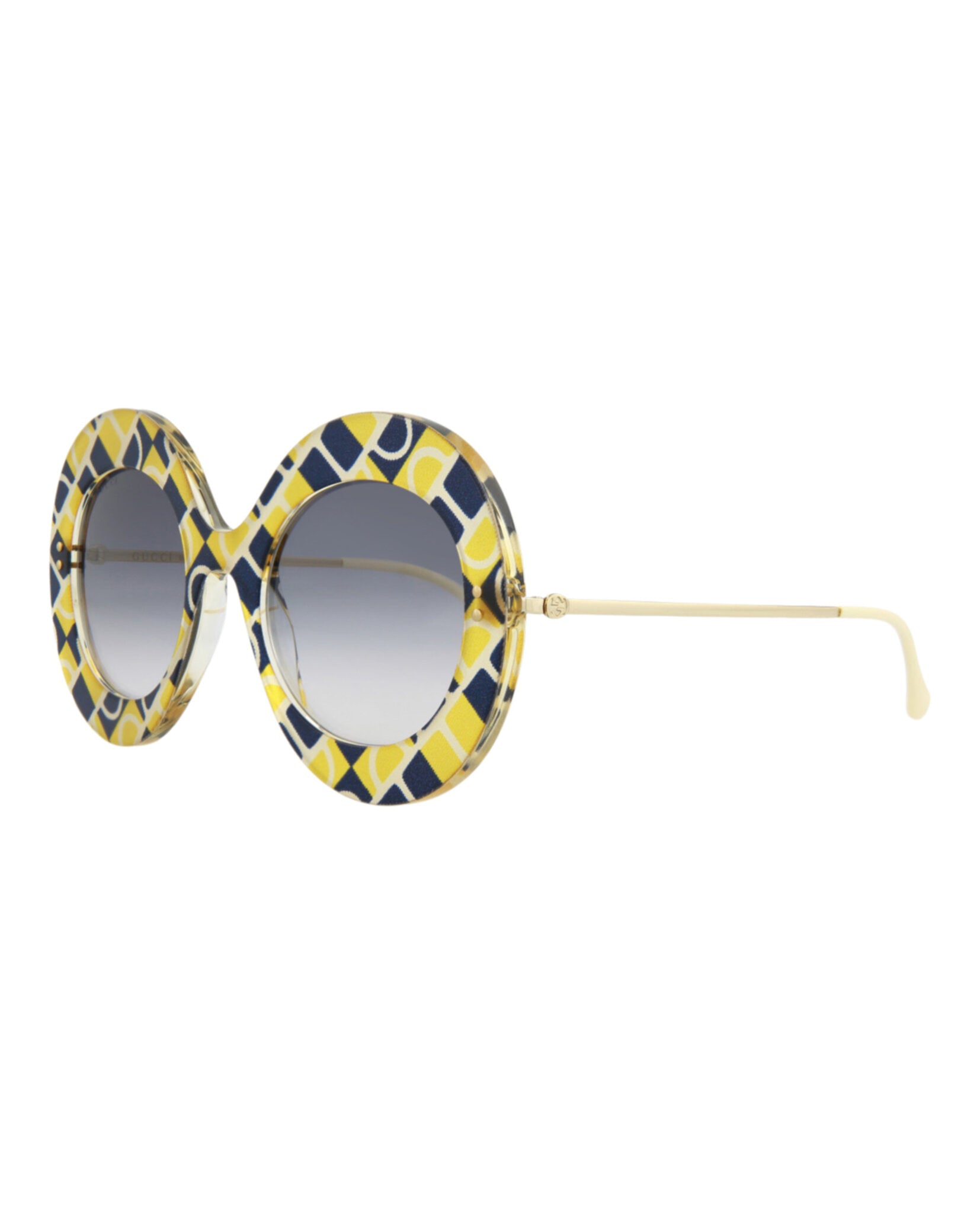 Gucci Womens Round/Oval Yellow Gold Blue Fashion Designer Eyewear