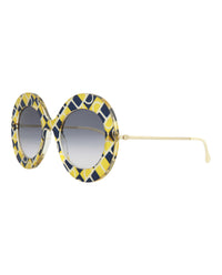 Gucci Womens Round/Oval Yellow Gold Blue Fashion Designer Eyewear