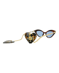 Gucci Gucci Womens Cat Eye Havana Gold Blue Fashion Designer Eyewear