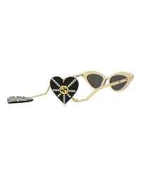 Gucci Gucci Womens Cat Eye Black Gold Grey Fashion Designer Eyewear