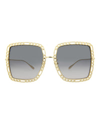 Gucci Womens Square/Rectangle Gold Gold Grey Fashion Designer Eyewear