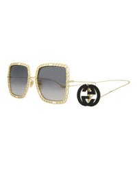 Gucci Womens Square/Rectangle Gold Gold Grey Fashion Designer Eyewear