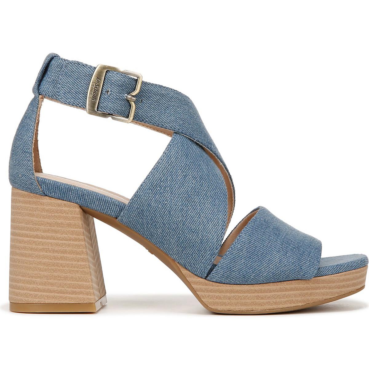 Maya Womens Buckle Denim Block Heel