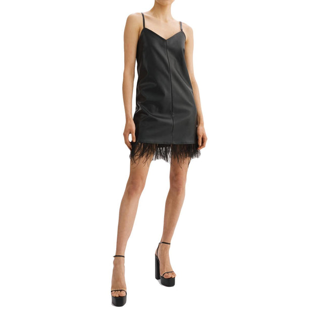 Mollie Womens Vegan Leather Feather Mini Dress