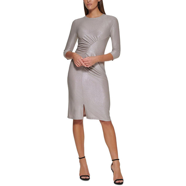 Womens Foil Midi Cocktail and Party Dress