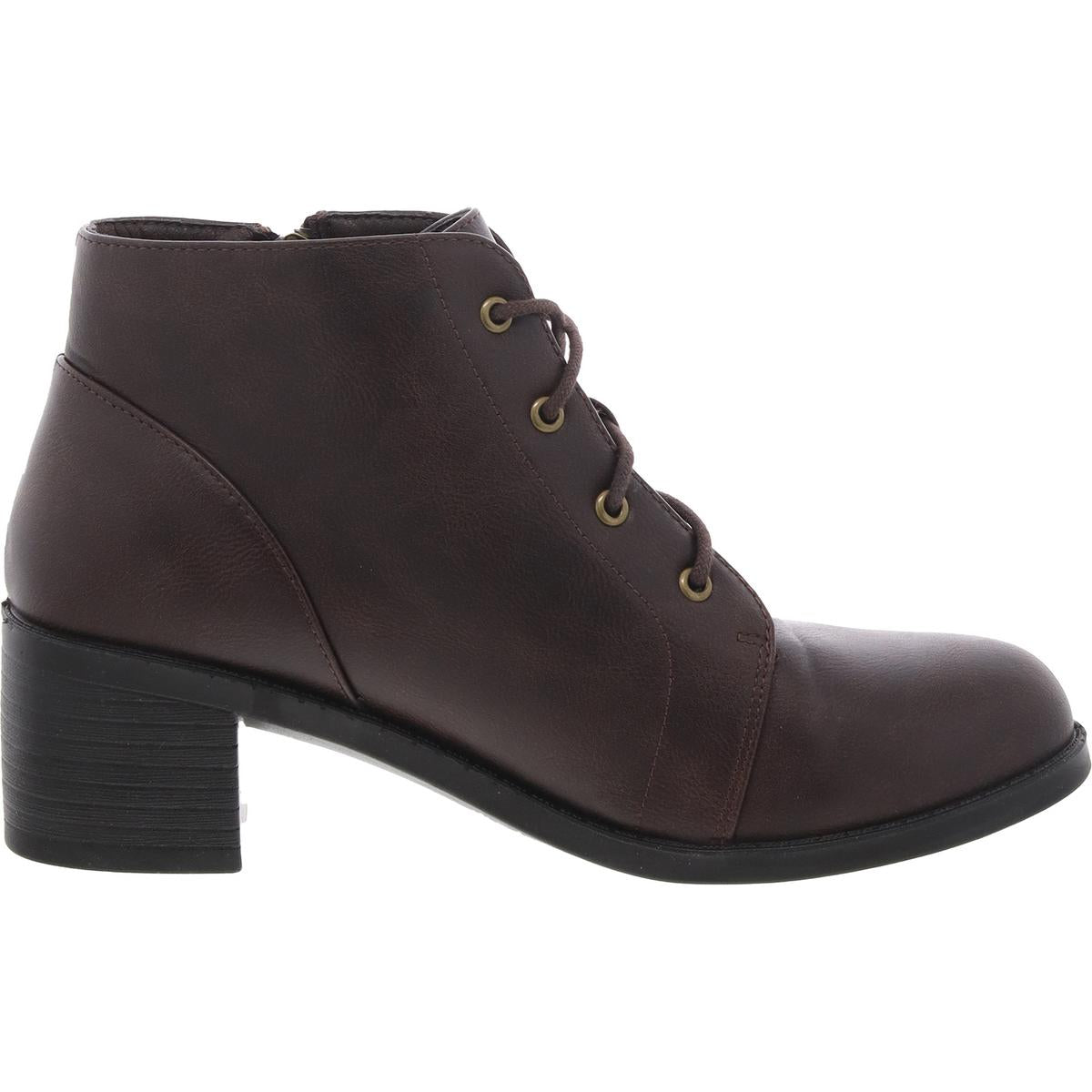 Womens Cushioned Footbed Faux Leather Ankle Boots