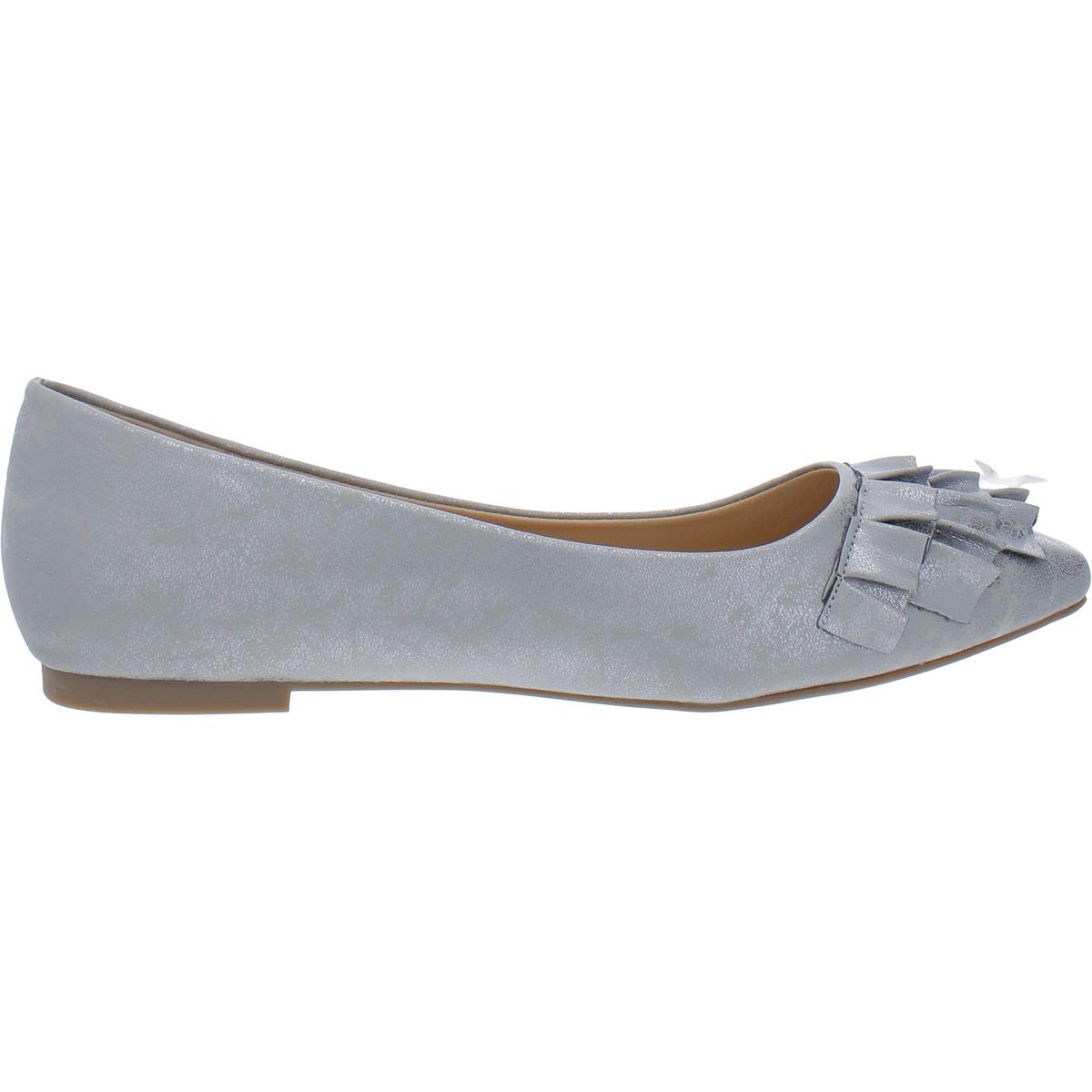Judy Womens Ruffled Faux Leather Ballet Flats