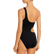 Womens Solid One Shoulder One-Piece Swimsuit