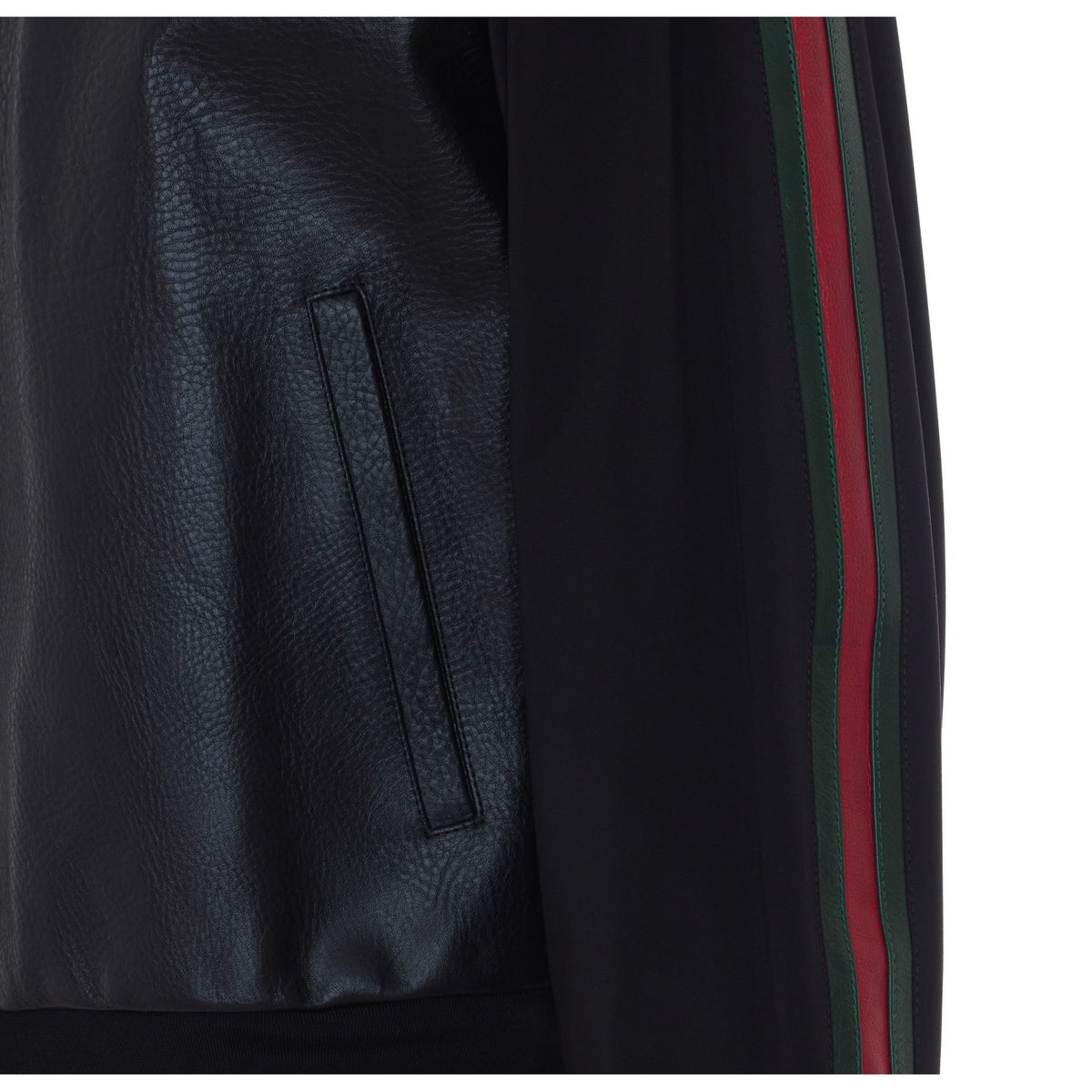 Gucci Men Grany Leather With Web Bomber Jacket