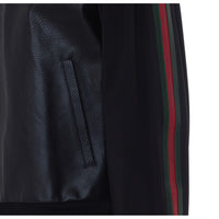 Gucci Men Grany Leather With Web Bomber Jacket