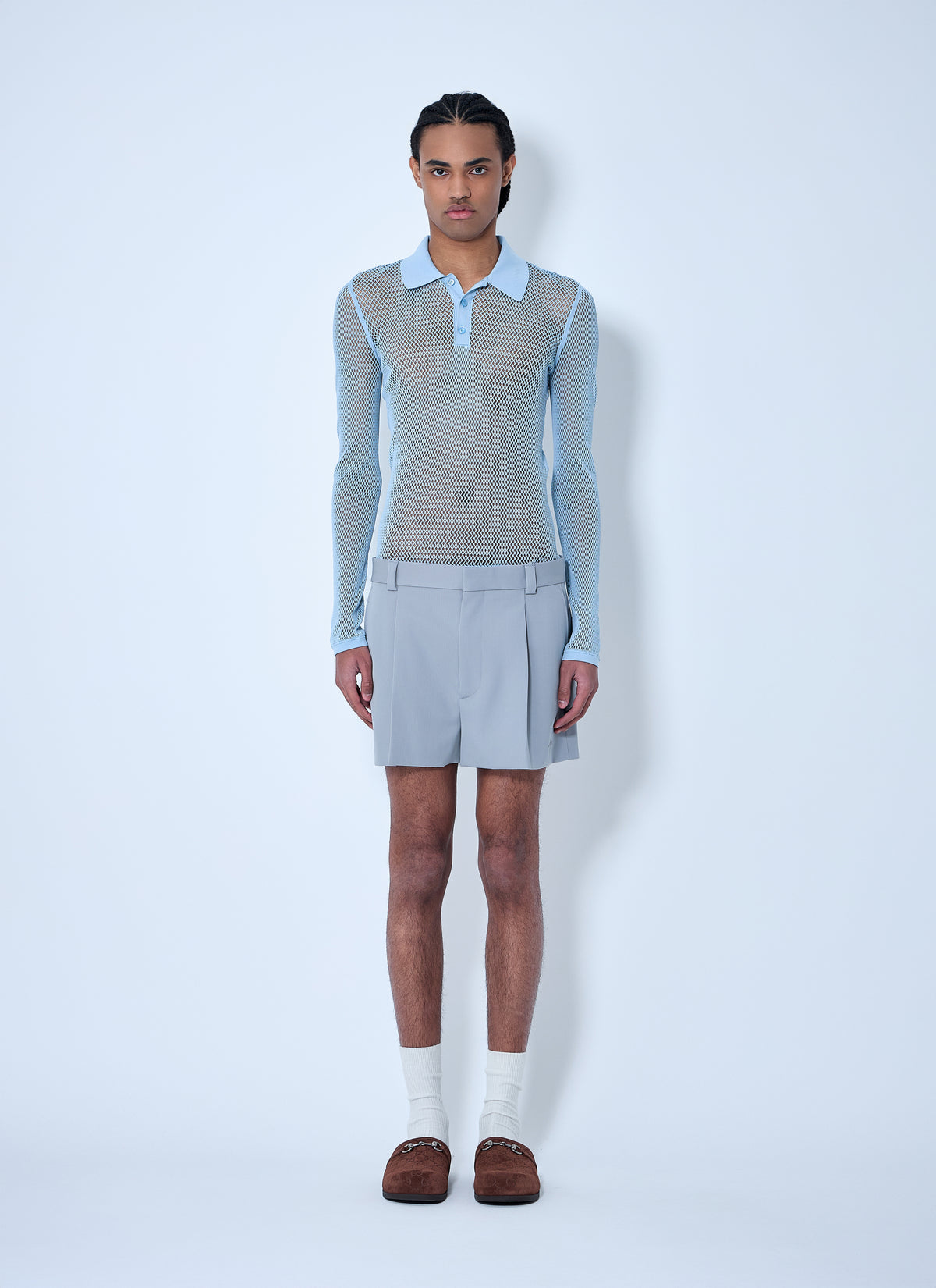 Gucci Men Embossed Technical Mesh Polo Top