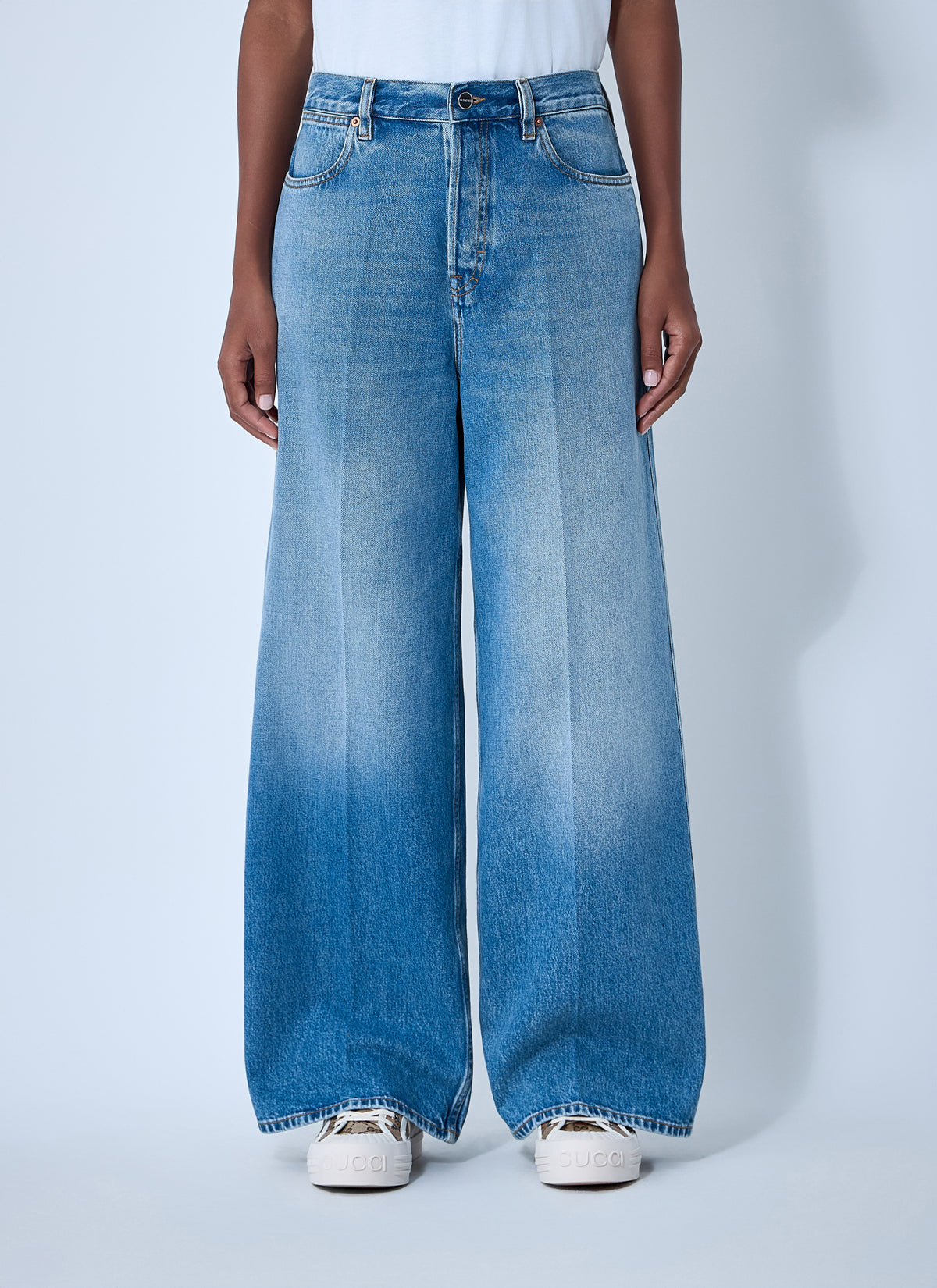 Gucci Gucci Women Wide-Leg Five-Pocket Jeans
