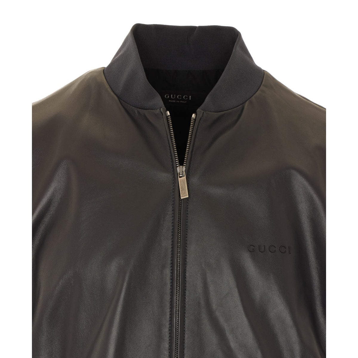 Gucci Men Gucci Logo Leather Bomber
