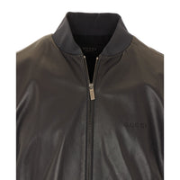 Gucci Men Gucci Logo Leather Bomber