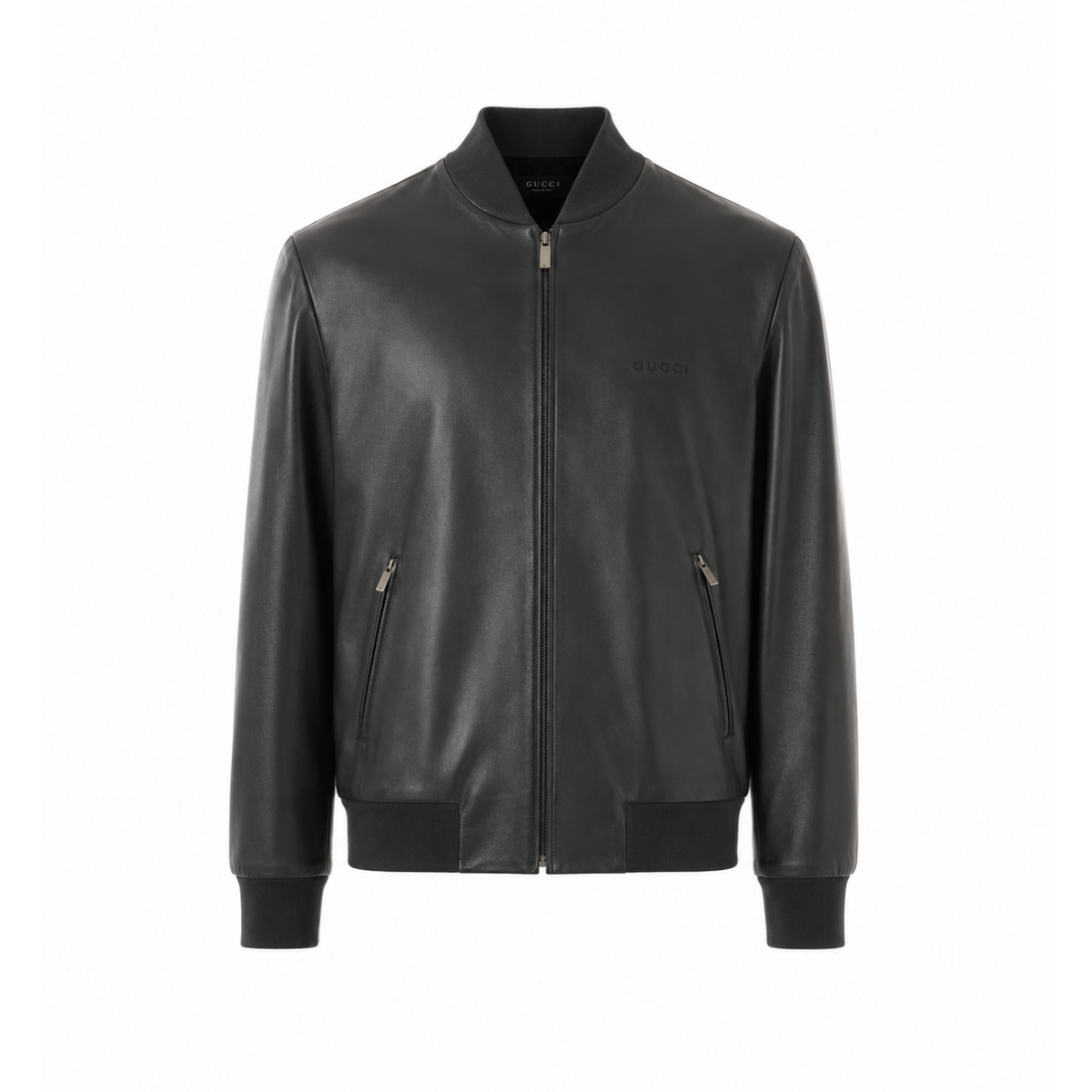 Gucci Men Gucci Logo Leather Bomber