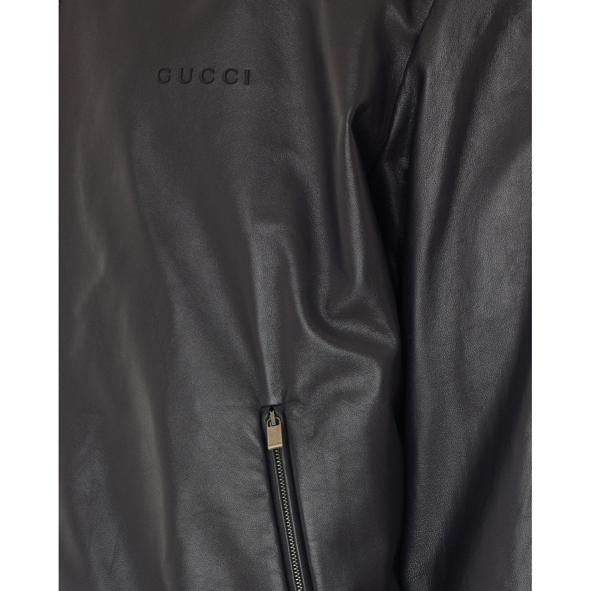 Gucci Men Gucci Logo Leather Bomber