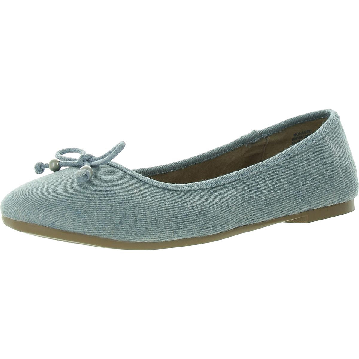MONAEE Womens Bow Denim Ballet Flats