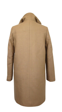 Sandro Sandro Women's Camel Kurt Wool Coat with Fur Trim Hood 4 Buttons