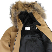 Sandro Sandro Women's Camel Kurt Wool Coat with Fur Trim Hood 4 Buttons