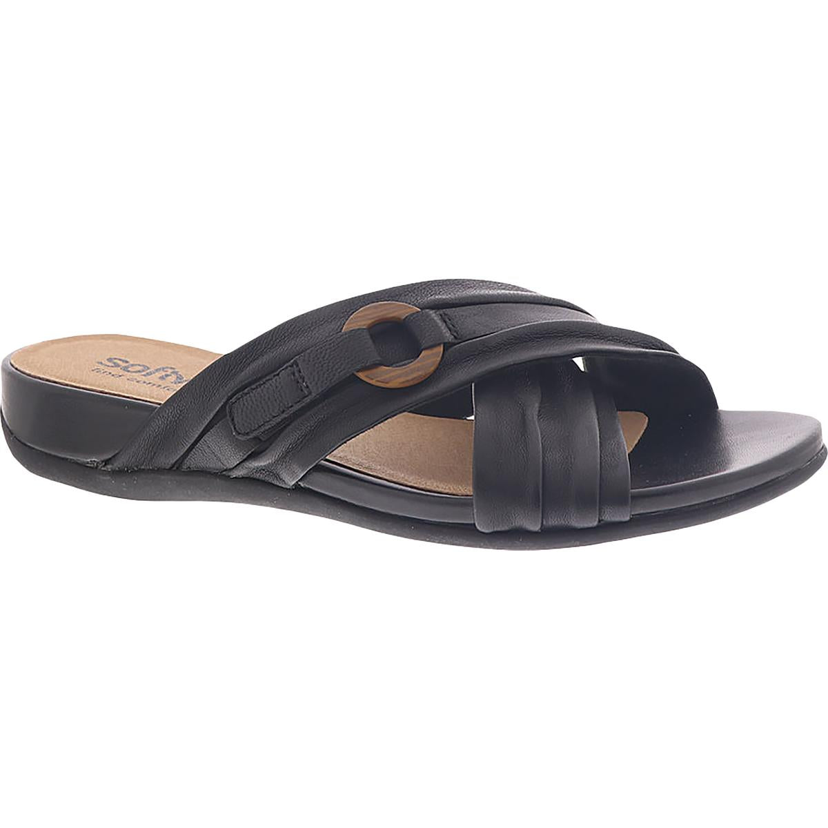 Taza Womens Leather Open Toe Slide Sandals