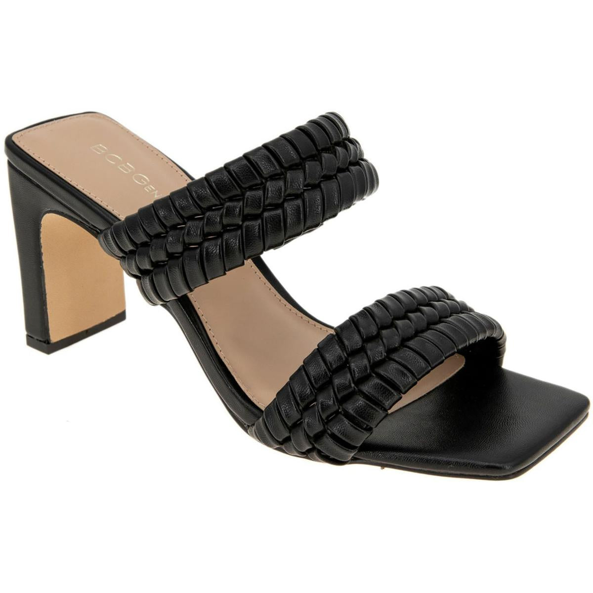 Fenda Womens Faux Leather Strappy Block Heels Black