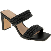 Fenda Womens Faux Leather Strappy Block Heels Black