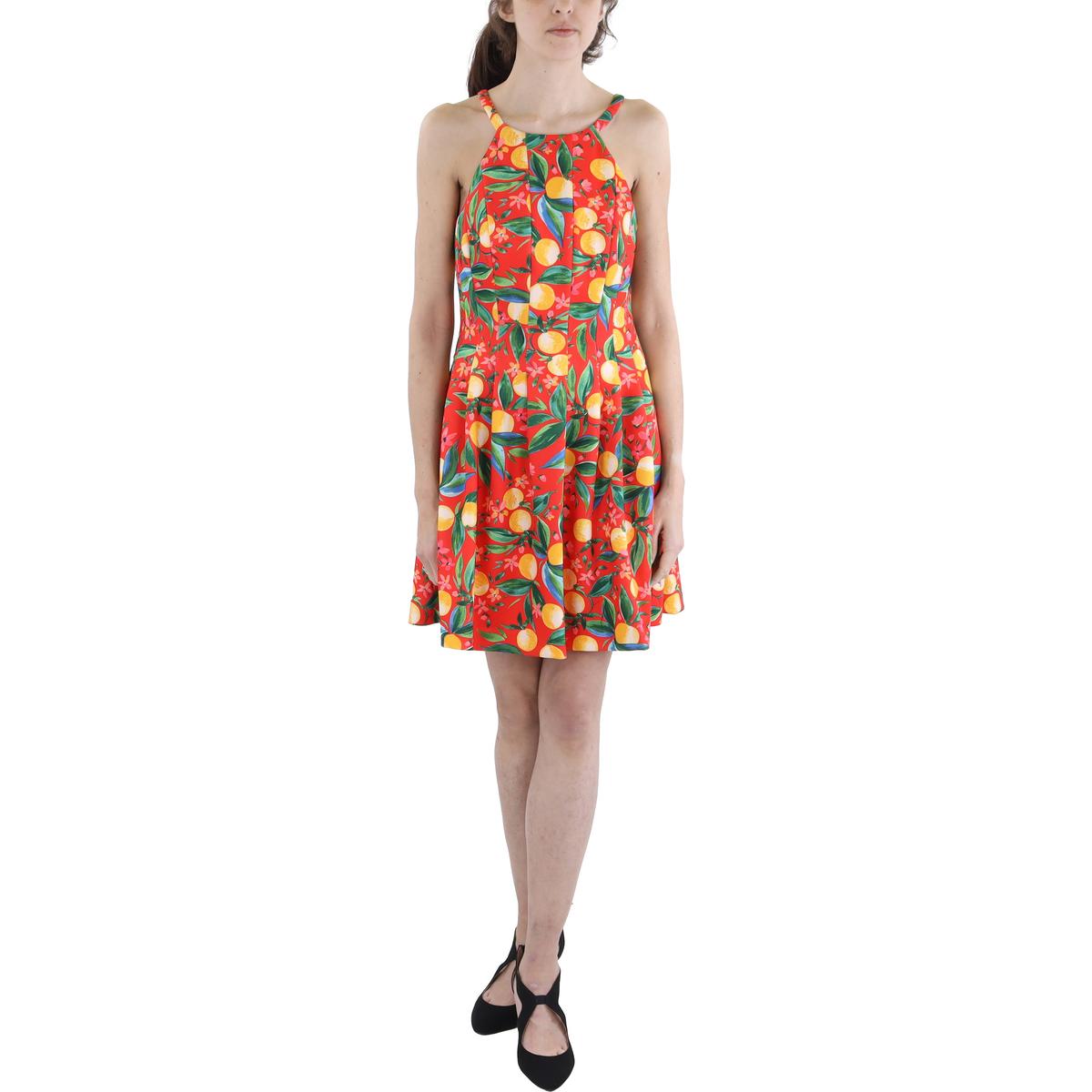 Womens Printed Scuba Fit & Flare Dress Red