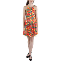 Womens Printed Scuba Fit & Flare Dress Red