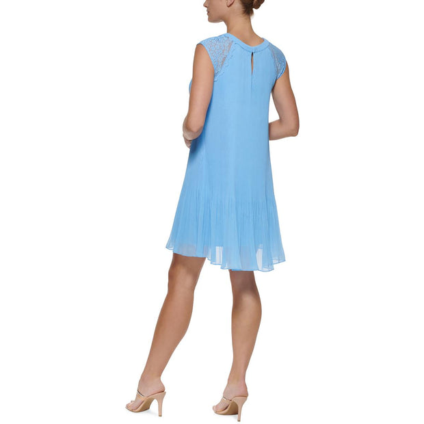 Petites Womens Lace Trim Chiffon Mini Dress