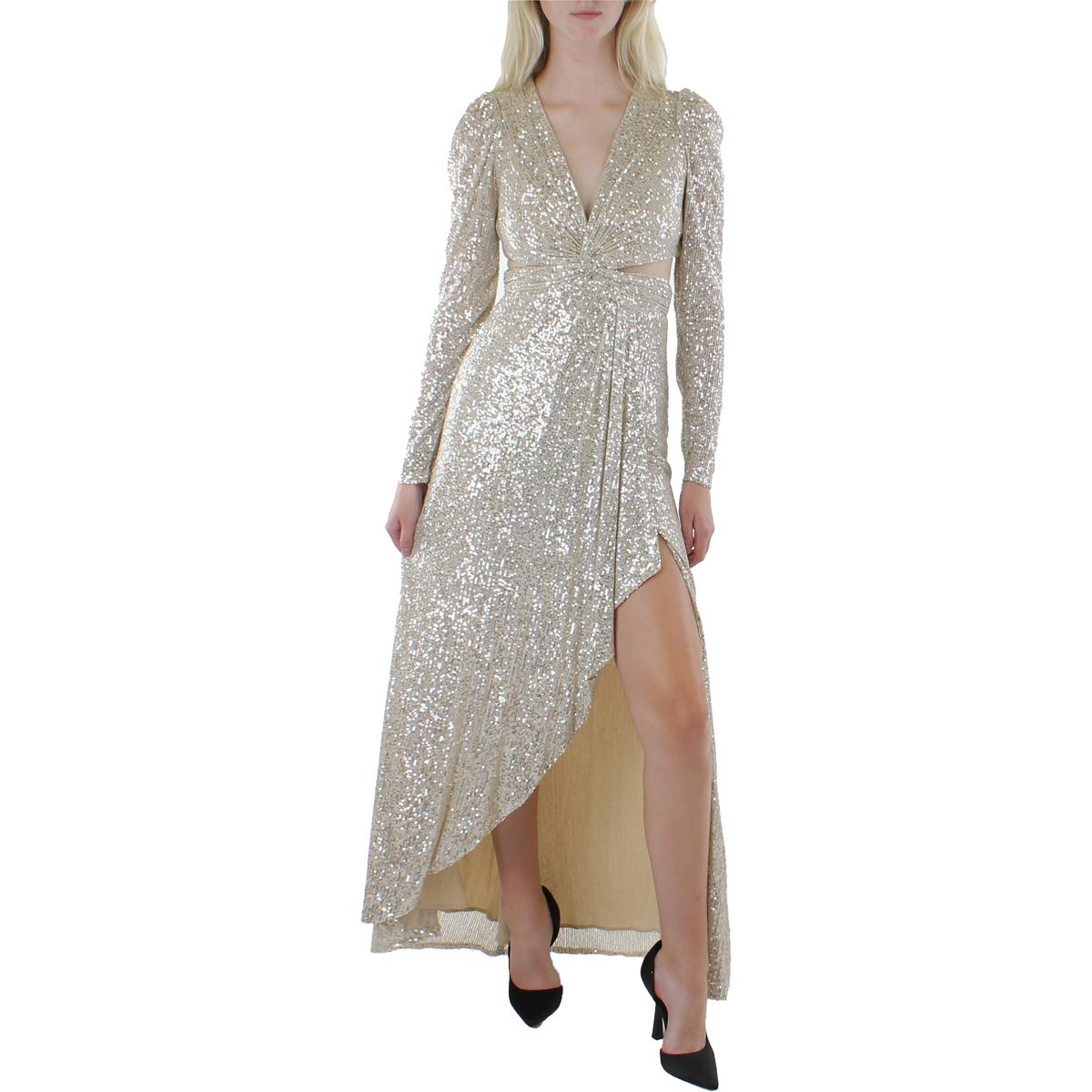 Womens Sequin Cut-Out Evening Dress