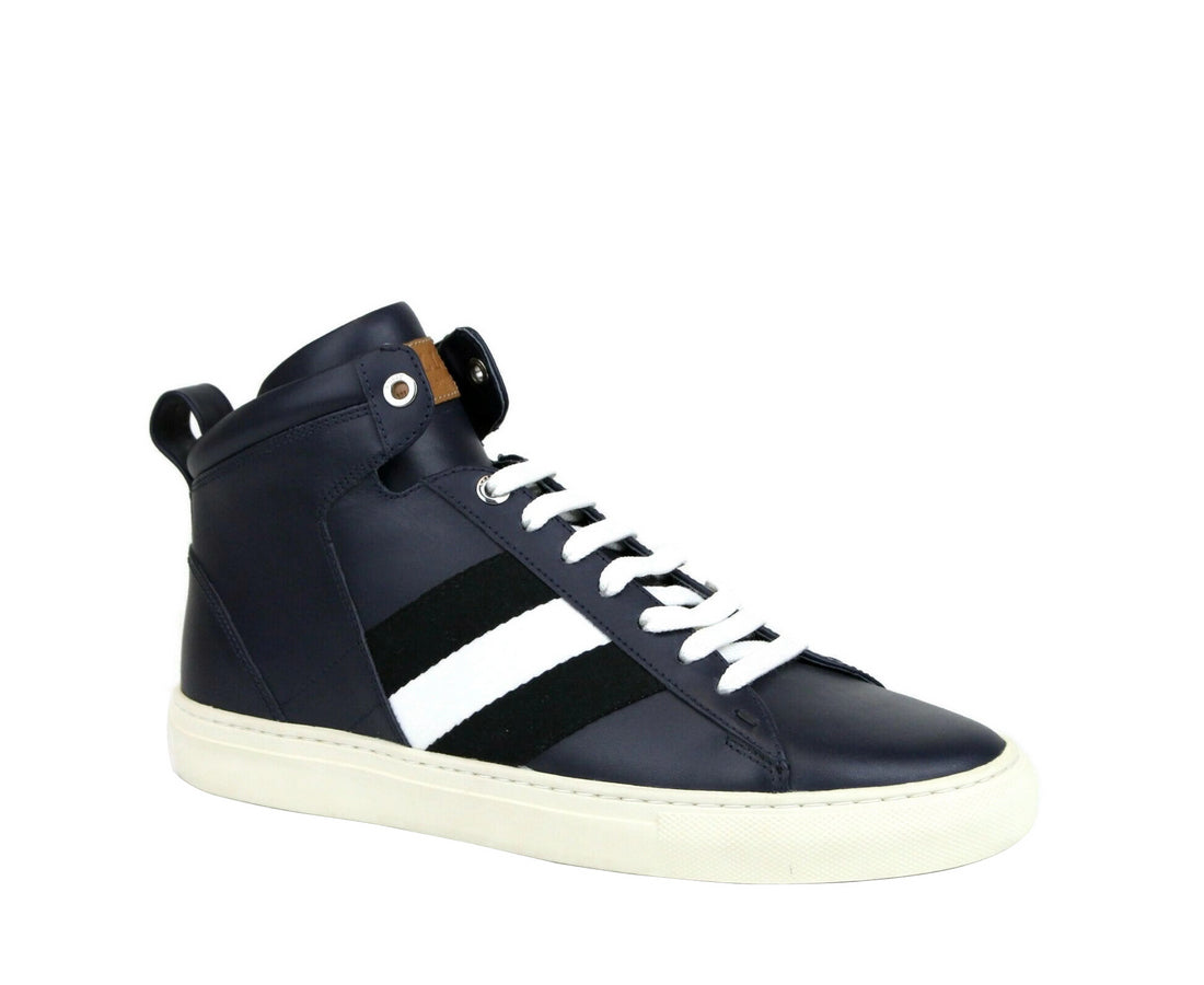 Bally Bally Men's Dark Blue Calf Leather Hi-top Sneaker With Black White Hedern-129 (Size: 8 D)