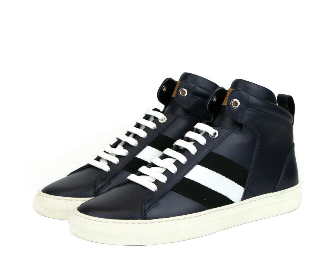 Bally Bally Men's Dark Blue Calf Leather Hi-top Sneaker With Black White Hedern-129 (Size: 8 D)