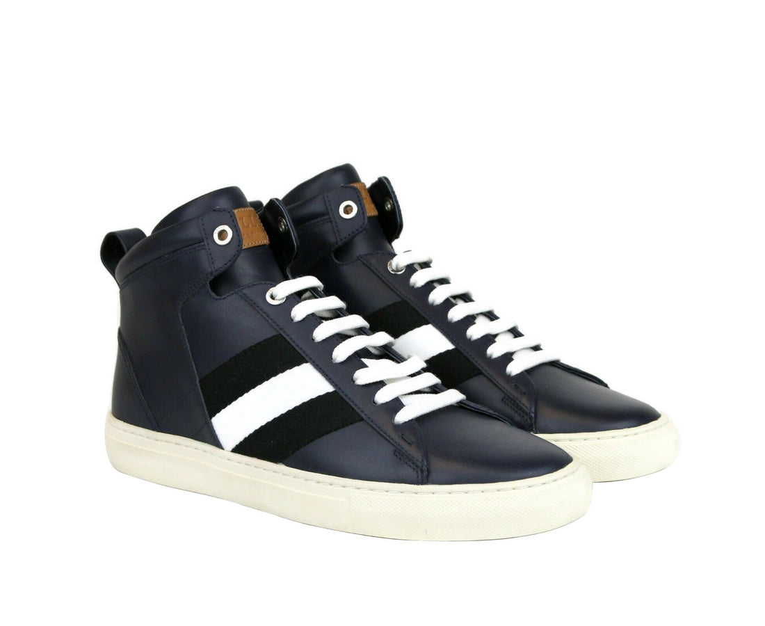 Bally Bally Men's Dark Blue Calf Leather Hi-top Sneaker With Black White Hedern-129 (Size: 8 D)