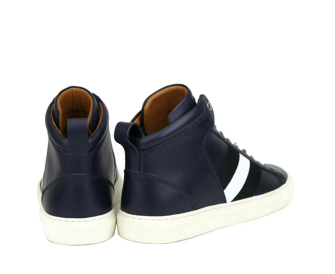 Bally Bally Men's Dark Blue Calf Leather Hi-top Sneaker With Black White Hedern-129 (Size: 8 D)