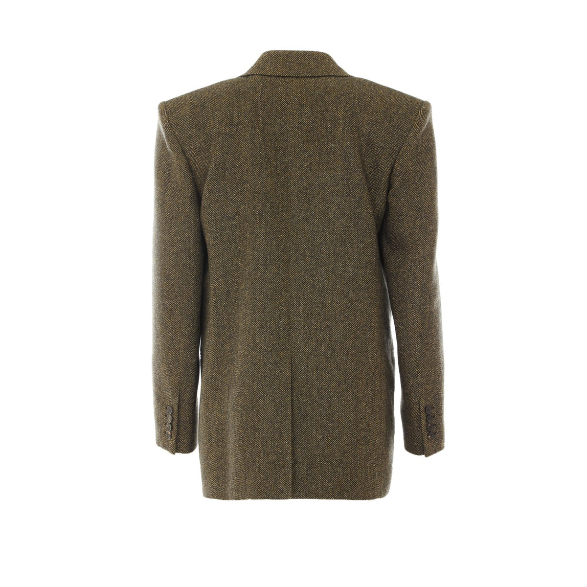 Saint Laurent Women Herringbone Fabric Double Breasted Wool Jacket