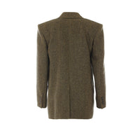 Saint Laurent Women Herringbone Fabric Double Breasted Wool Jacket