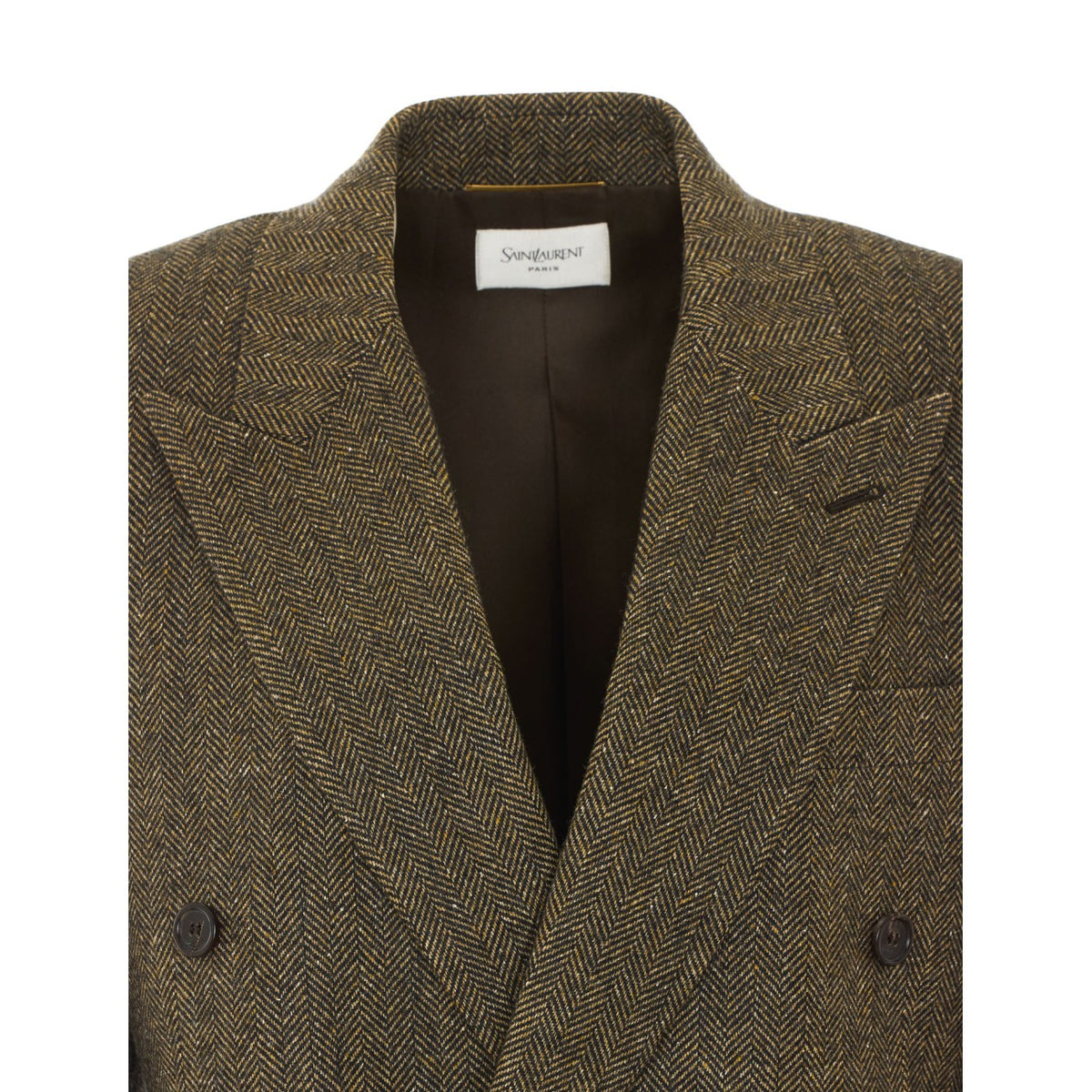 Saint Laurent Women Herringbone Fabric Double Breasted Wool Jacket