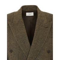 Saint Laurent Women Herringbone Fabric Double Breasted Wool Jacket