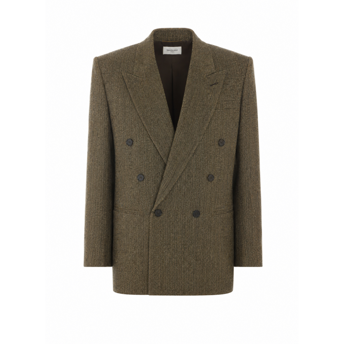 Saint Laurent Women Herringbone Fabric Double Breasted Wool Jacket