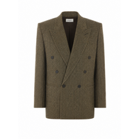 Saint Laurent Women Herringbone Fabric Double Breasted Wool Jacket
