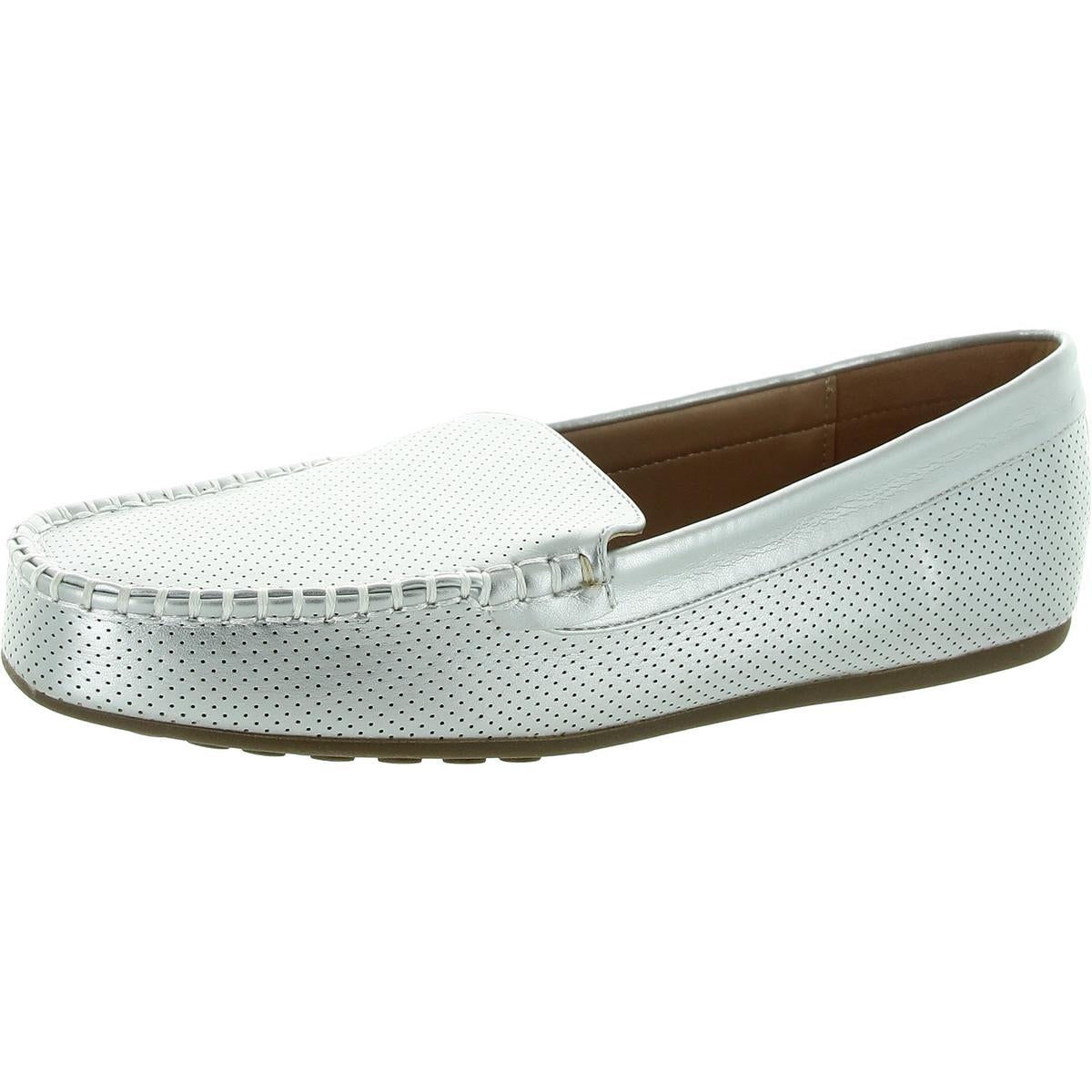 Womens Perforated Faux Leather Loafers