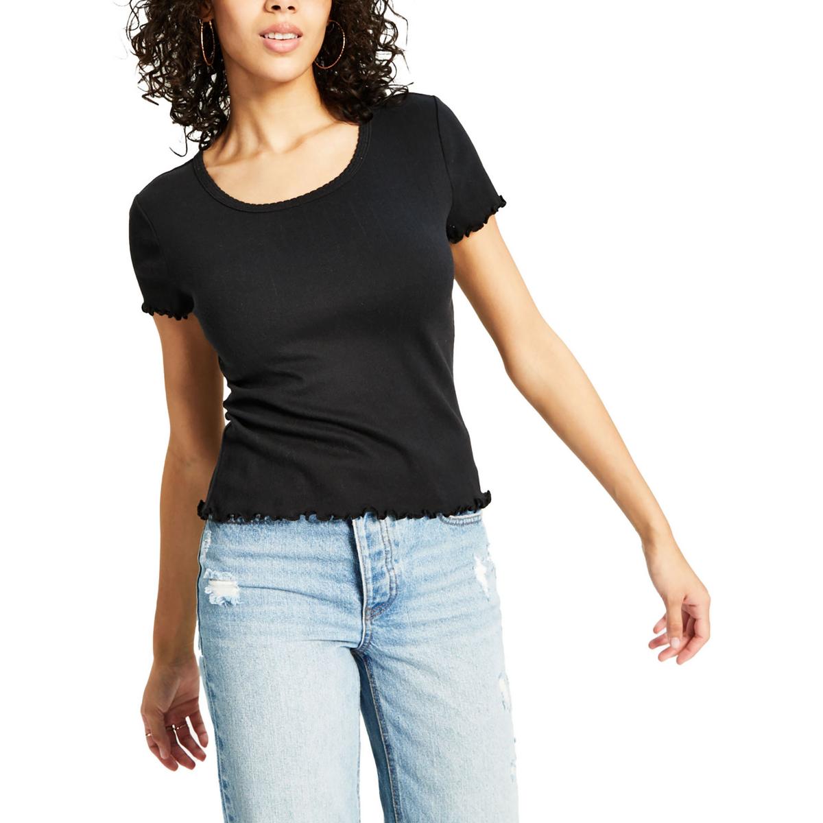 Womens Ruffled Sleeve Cotton Pullover Top