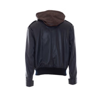 Loewe Men Hooded Leather Jacket With Anagram Patch On Hood