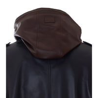 Loewe Men Hooded Leather Jacket With Anagram Patch On Hood