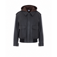 Loewe Men Hooded Leather Jacket With Anagram Patch On Hood