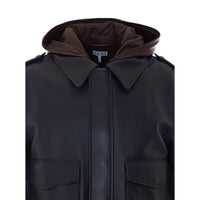 Loewe Men Hooded Leather Jacket With Anagram Patch On Hood
