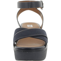 Pilar Crossover Womens Leather Canvas Block Heel