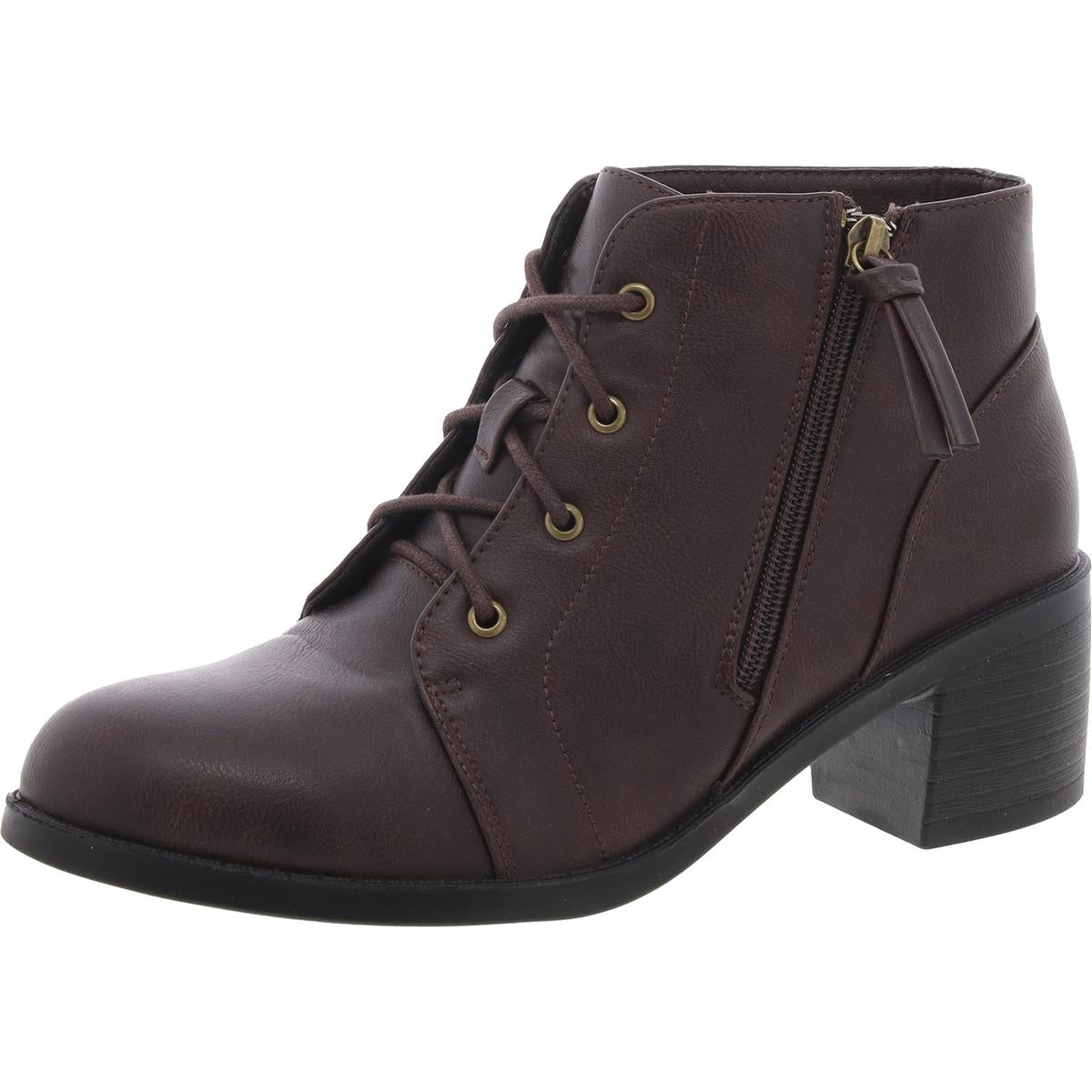 Womens Cushioned Footbed Faux Leather Ankle Boots